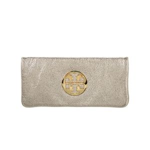 Tory Burch metallic leather clutch